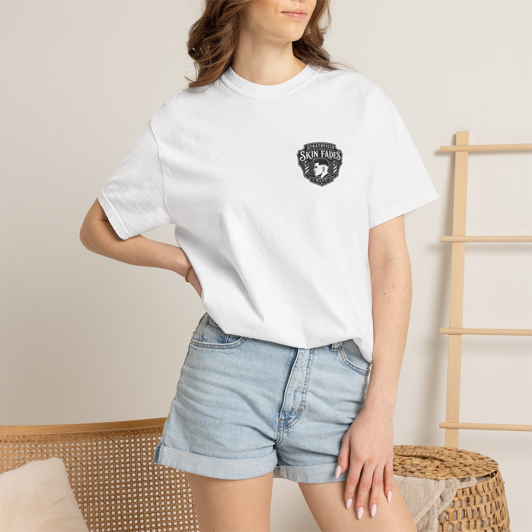 Barbershop Logo T-Shirt — "Skin Fades" Crewneck